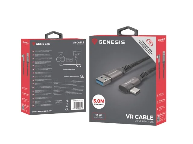 Genesis Cable USB-C(M)->USB-A(M) 3.1 GEN 1, 5GB/S PD15W VR, 5m, Black