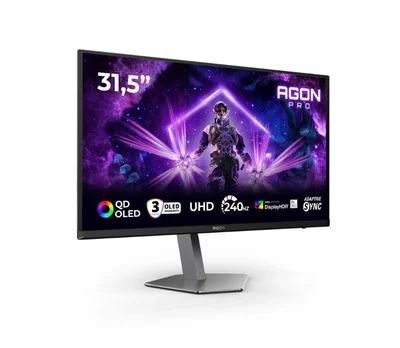 AOC AG326UZD2, 31.5" QD-OLED, 3840x2160@240Hz, 0.03ms GtG, 250cd m/2 (SDR), 1000cd m/2 (HDR), 1.500.000:1, 80M:1, Adaptive Sync, FlickerFree, LowBlue Mode, 8Wx2, Tilt, Height Adjust, Pivot, Swivel, 2xHDMI, DP, USB hub, KVM