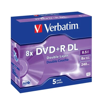 DVD+R двуслоен диск Verbatim 8.5GB 8x, матово сребристо покритие, 5 броя в опаковка