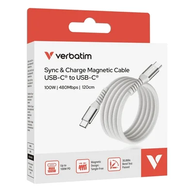 USB-C кабел Verbatim Sync & Charge магнитен 120 см 100W, сив