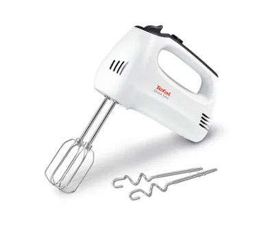 Tefal HT310138, Hand Mixer, 300W, 5 Speeds + turbo,  2 Beaters, 2 Dough hooks, white/dark grey