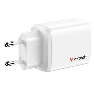 Зарядно устройство VERBATIM – Essentials GaN 65W, EU щепсел, бяло