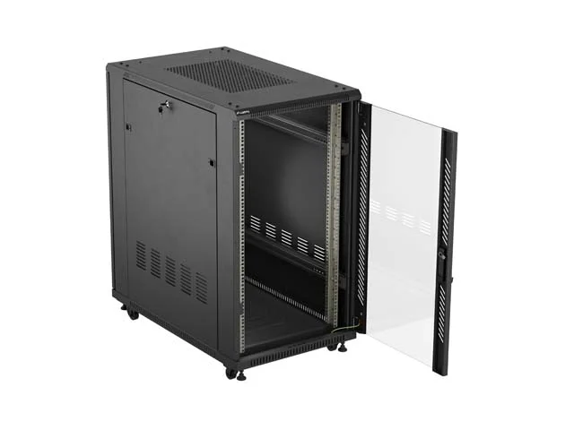 Комуникационен шкаф Lanberg – 22U/600x1000, свободностоящ, стъклена врата, черен