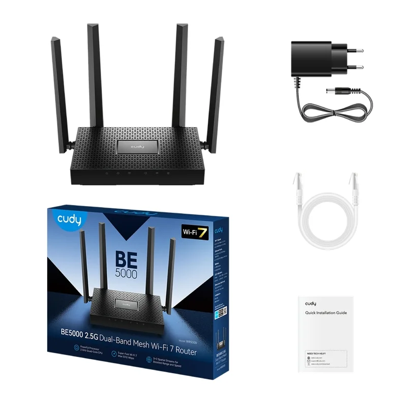 Рутер CUDY – WR5000 BE5000, Wi-Fi 7, 2.5G Dual Band, 4324 Mbps (5 GHz), 688 Mbps (2.4 GHz)