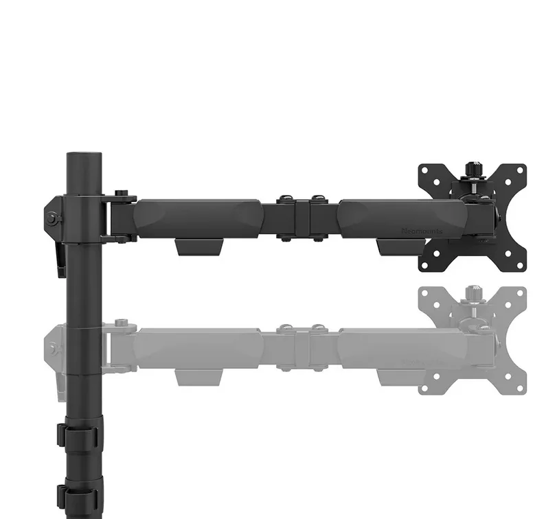 Стойка за монитор NEOMOUNTS BY NEWSTAR Nero, за един дисплей, 10"-32", макс. 8 кг, VESA 100x100, черна, с държач за телефон и бърз монтаж (клема/отвор)
