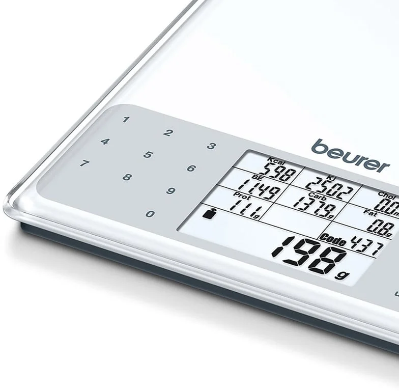 Кухненска везна Beurer DS 61, стъкло, 5 kg/1 g, LCD дисплей, бяла