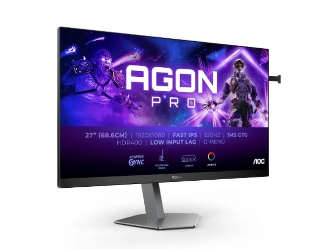 AOC AG276FK, 27" Fast IPS WLED, 1920x1080@520Hz, 0.5ms GtG, 0.3ms MPRT, 400cd m/2, 1000:1, 80M:1 DCR, Adaptive Sync, FlickerFree, Low Blue Light, 5Wx 2, Tilt, Height Adjust, Pivot, Swivel, 2xHDMI, 2xDP, USB hub