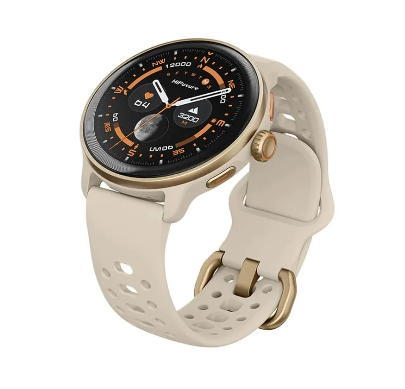 HiFuture Vela Latte, 1.43" AMOLED, GPS +Compass + Altimeter, 466*466, Support Local Music(100M Space), Support AI Coach for Training, Powered by Dual Core, Bluetooth Call, 5ATM Waterproof,  24/7 True Heart Rate & Blood, Oxygen Sensor, Up to 10 days daily