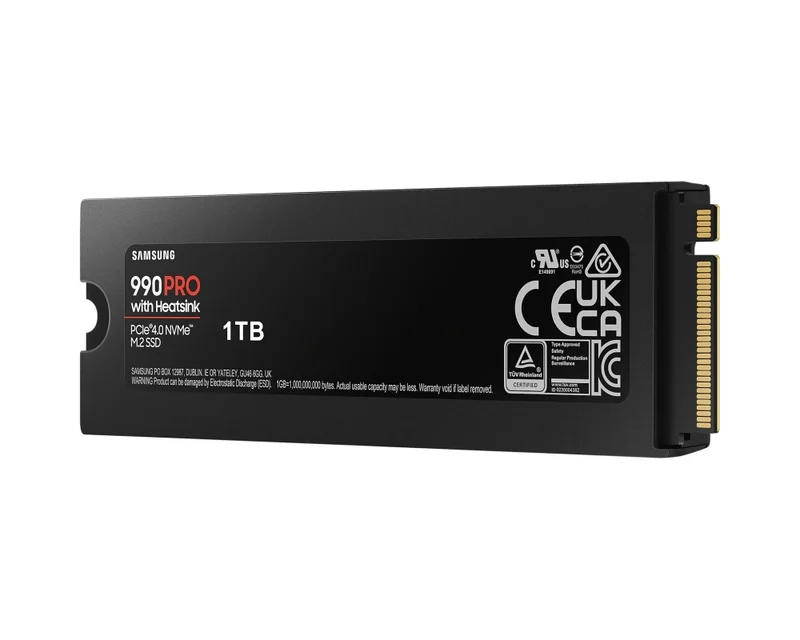 Samsung SSD 990 PRO 1TB Heatsink PCIe 4.0 NVMe 2.0 M.2 V-NAND 3-bit MLC, 256-bit Encryption, Read 7450 MB/s Write 6900 MB/s