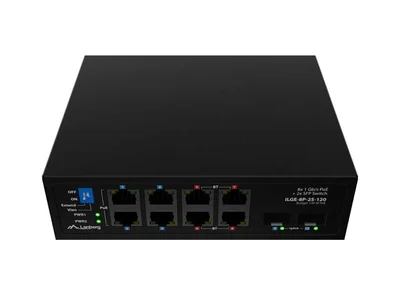 Суич LANBERG ILGE-8P-2S-120 10 порта PoE++ 4xBT 4xAT 2xSFP DIN, неуправляем, Gigabit Ethernet