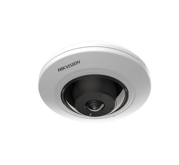 HikVision 5MP Fixed Fisheye Network Camera, 1.05 mm, F2.25, 180° fisheye view, IR up to 8 m, H.265+, 120 dB WDR, built-in microphone, built-in memory card slot (up to 256 GB), 12Vdc/PoE 7.5W
