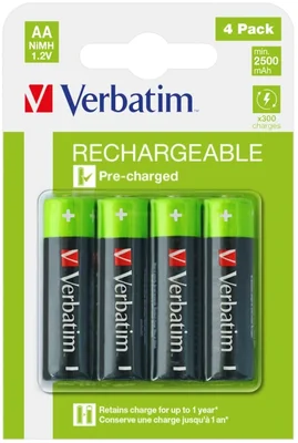 Презареждаеми батерии Verbatim AA 2500mAh NiMH 1.2V комплект 4 броя