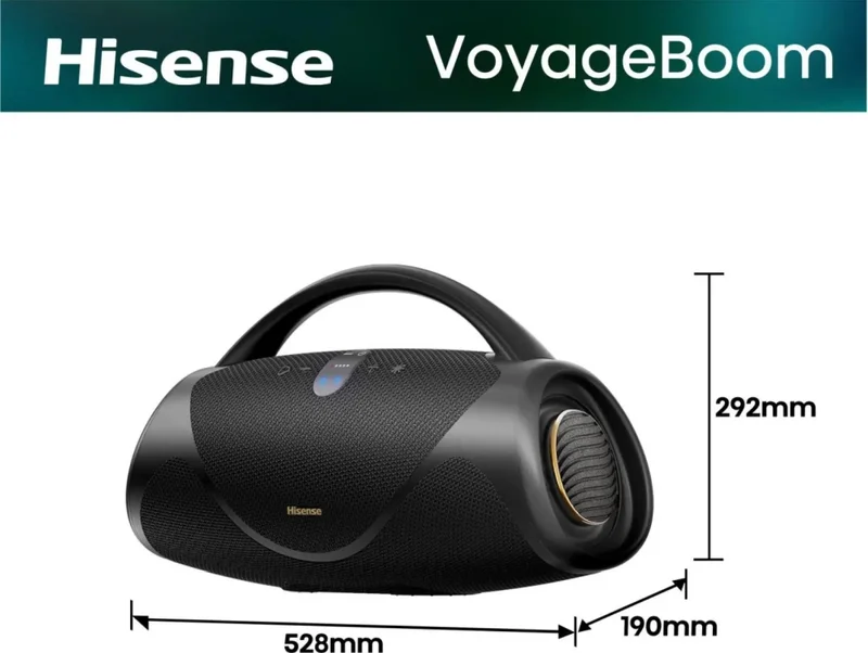 Hisense, VoyageBoom, Party speaker 2.0 Ch., 360W, BT, 24h play,IP67 Water and Dust Proof,Ambient Light,Dual-way Strap,Built-in Powerbank,Dual-level Bass Boost,Black
