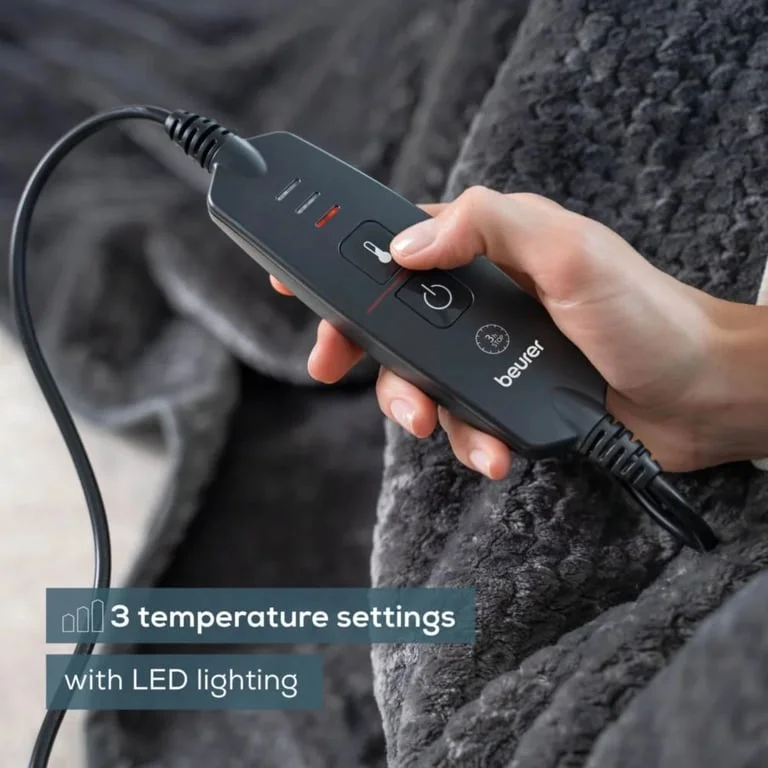 Електрическо одеяло Beurer HD 65, 180x130 см, тъмносиво, 3 температурни степени