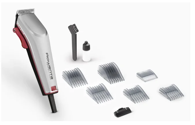 Rowenta TN1300F0 Hair Clipper Perfect Line 2 silver, 1 speed, 6 fix hair combs, micro setting (0,6-0,9-1.2mm), hair settings (0.6-25mm), heights hair clipper (9),corded, pouch, oil &cleaning brush