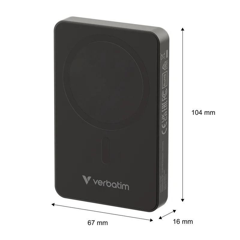Външна батерия Verbatim Charge 'n' Go Essentials Magnetic Wireless 10000mAh Черен
