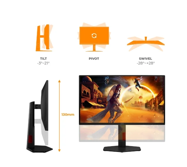 AOC 25G4ZR, 24.5" Fast IPS WLED, 1920x1080@260Hz (OC, Native 240Hz), 1ms GtG, 0.5ms MPRT, 300cd m/2, 1000:1, 80M:1 DCR, Adaptive Sync, FlickerFree, Anti Blue Light, Tilt, Height Adjust, Pivot, Swivel, 2xHDMI, DP