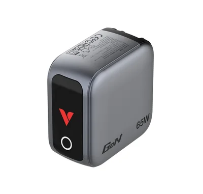 Зарядно устройство Verbatim Mini GaN 65W с дисплей и 60W USB-C към USB-C кабел, сиво