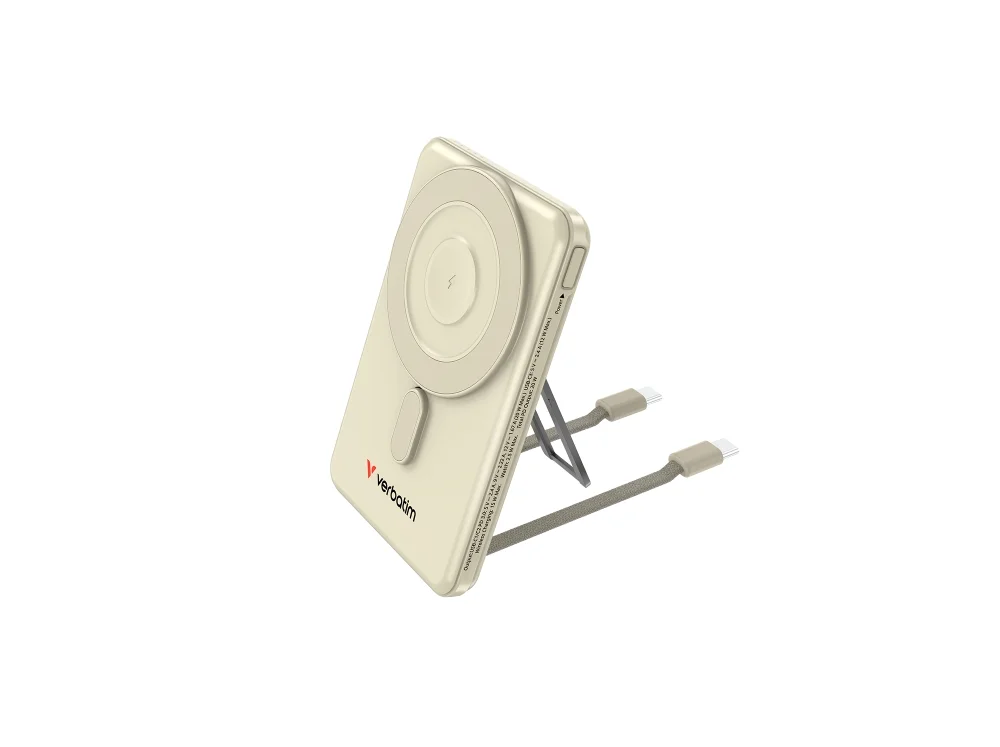 Verbatim Charge 'n' Go 2C Power Bank Magnetic Wireless 5000mAh with 2 USB-C Cables & Stand Gold
