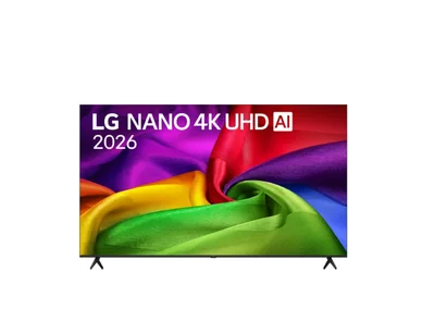 LG 85NU800B3LA, 85" NANO 4K UHD, 3840x2160, DVB-T2/C/S2, AI Alpha 7, HDR 10, webOS 26, ThinQ AI, VRR, ALLM, HGiG, WiFi, Clear Voice, 4K Super Upscaling, Bluetooth 5.3, Hdmi e-ARC , CI, LAN, AirPlay2, AI Sound Pro, Google Cast, 2 Pole stand, Black