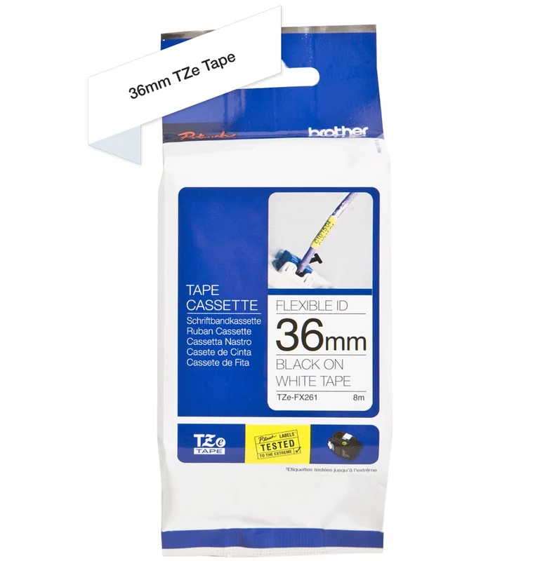 Brother TZe-FX261 Labelling Tape Cassette, Black on White Flexible-ID, 36mm wide