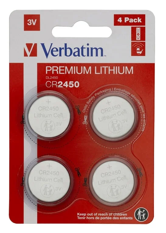 Литиева батерия Verbatim CR2450 3V, 4 броя