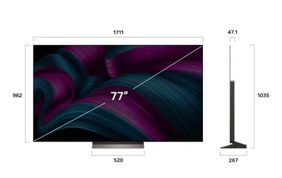 LG OLED77C51LA, 77" UHD OLED evo, 4K (3840 x 2160), DVB-C/T2/S2, Full Cinema Screnn, Alpha 9 AI 4K Gen8, 120Hz Native (VRR 144Hz), ThinQ AI, HDR10, VRR, NVIDIA G-SYNC, AMD FreeSync, Dolby Vision, Dolby Atmos, Wi-Fi 6, Bluetooth, HDMI, USB, Airplay 2, IC
