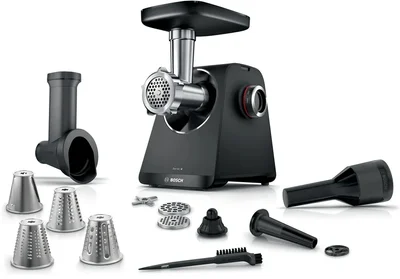 Месомелачка Bosch MFWS440B 1900W, 2.5 kg/min, приставки за наденица и зеленчуци, реверс функция, черен