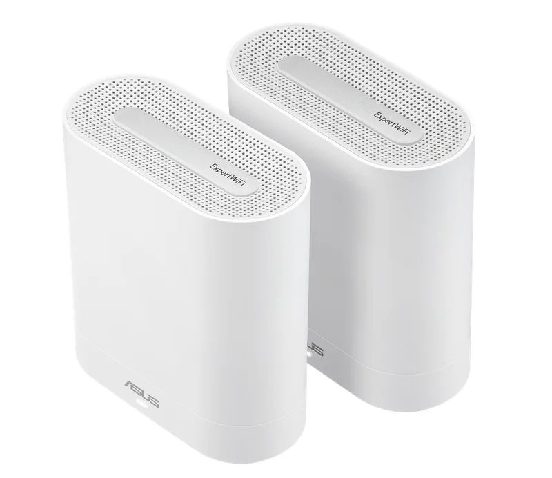 Asus Business Mesh WiFi system, ExpertWiFi EBM68 2PK, AX7800, Tri-Band, Quad-Core 1.7GHz CPU, 256MB/1GB Flash/RAM, 2.5G port, OFDMA, Beamforming, 8 SSIDs, customize guest portal, Commercial-Grade Network Security & VPN, wall mounting,White