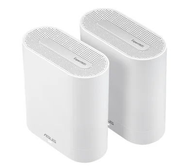 Asus Business Mesh WiFi system, ExpertWiFi EBM68 2PK, AX7800, Tri-Band, Quad-Core 1.7GHz CPU, 256MB/1GB Flash/RAM, 2.5G port, OFDMA, Beamforming, 8 SSIDs, customize guest portal, Commercial-Grade Network Security & VPN, wall mounting,White