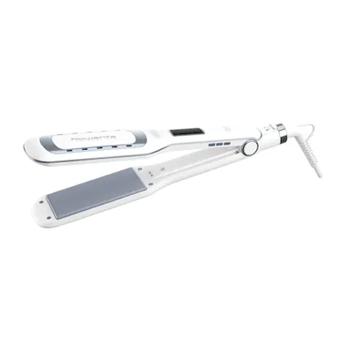Преса за коса Rowenta SF5010F0 Wet & Dry Pro, Nano Ceramic, йонизираща функция, широки плочи, LCD дисплей, бяла