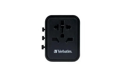 Универсален адаптер за пътуване Verbatim UTA-01 с 2 x USB-A порта, черен