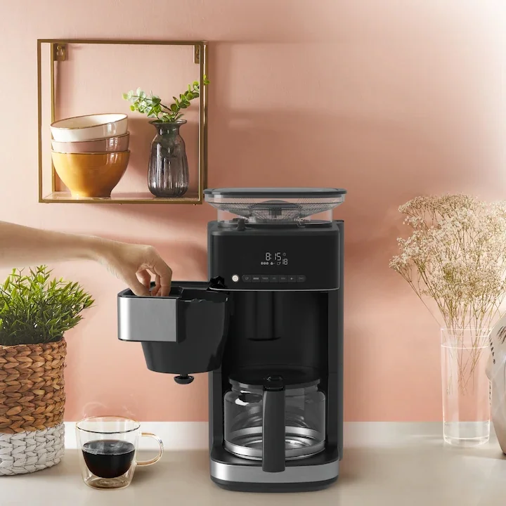 Krups KM832810 Grind & Brew, metalic grinder, 3 grinding settings, digital display, timer, 1.25L