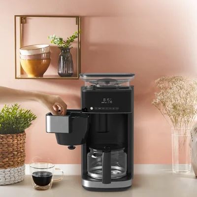 Krups KM832810 Grind & Brew, metalic grinder, 3 grinding settings, digital display, timer, 1.25L