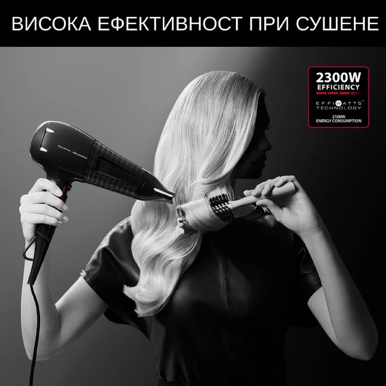 Сешоар Rowenta CV591LF0 Powerline, 2100W, йонизатор, дифузер, концентратор, черен