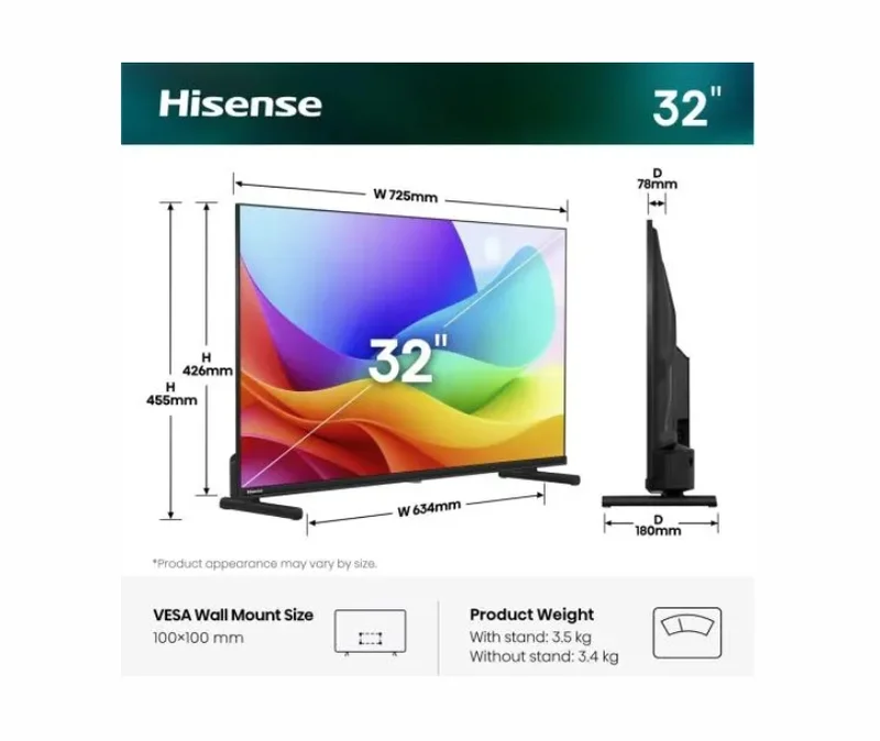 Hisense 32" A5S, Full HD 1920x1080, QLED, Quantum Dot, HDR, HLG, DTS HD, Light Sensor, Dolby Audio, Smart TV, WiFi, WiFi Direct, 2xHDMI, 2xUSB, LAN, CI+, DVB-T2/C/S2, Black