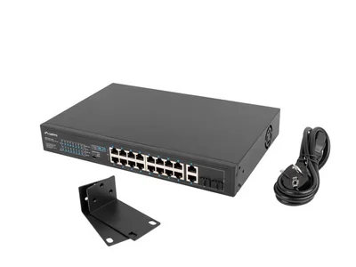 Суич Lanberg 16x 100Base-T PoE+/2x SFP Rack 19" unmanaged, 250W