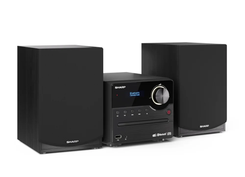 Sharp Audio Systems XL-B517D(BK), HI-FI MICRO SYSTEM, 45W total max power output, DAB+ and FM tuner with RDS, Bluetooth v5.0, CD player, USB playback, 3.5mm Aux-in / line-in, Headphone jack, wooden speaker, Black