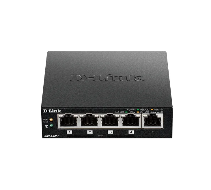 Суич D-Link 5-портов Gigabit Desktop PoE+
