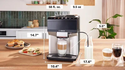 Bosch TPE40307, SER4, Fully automatic coffee machine VeroCafe 15 bar, TFT display, 9 bev., Silver/Piano black, Ground coffee, AromaDouble Shot, CeramDrive