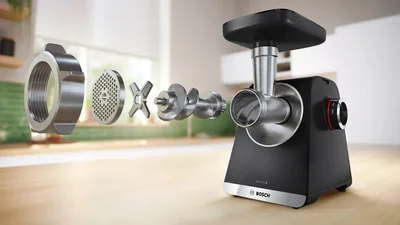 Bosch MFWS640B, SER6, Meat mincer - MultiPower 2100 W, Planetary gearbox, 3,5 kg/min, kebbe attachment, sausage attachment, shredding attachment, reverse function, Black