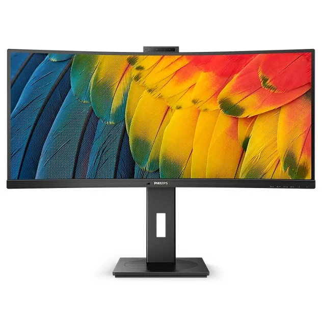 Philips 34B1U5600CH, 34" Curved 1500R, VA, WLED, 3440x1440@120Hz, 4ms GtG, 350cd m/2, 3000:1, 50m:1 DCR, Adaptive Sync, FlickerFree, Low Blue Mode, 5Wx2, Webcam 5MP, Tilt, Height Adjust, Swivel, HDMI, DP, USB hub, KVM, RJ45