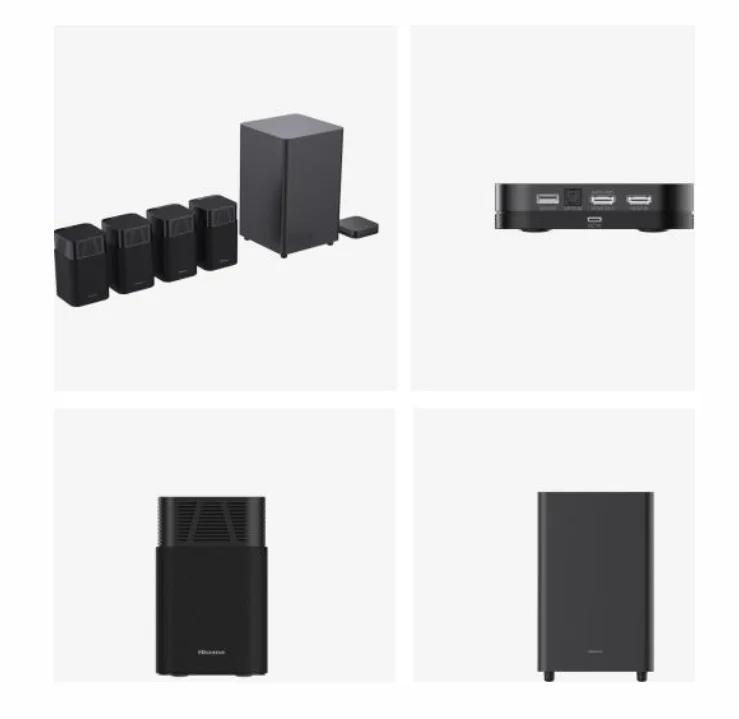 Hisense HT Saturn, 4.1.2Ch Sound Bar with Wireless Subwoofer, 720W, Dolby Atmos, Tuned by Devialet , DTS:X,Quad Satellite Speakers , Black