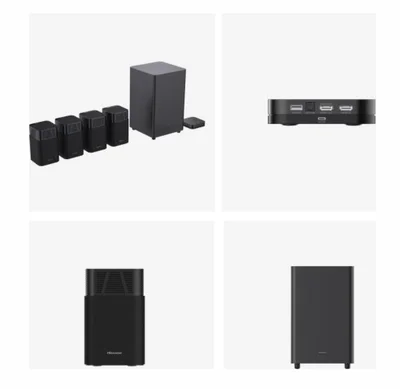 Hisense HT Saturn, 4.1.2Ch Sound Bar with Wireless Subwoofer, 720W, Dolby Atmos, Tuned by Devialet , DTS:X,Quad Satellite Speakers , Black