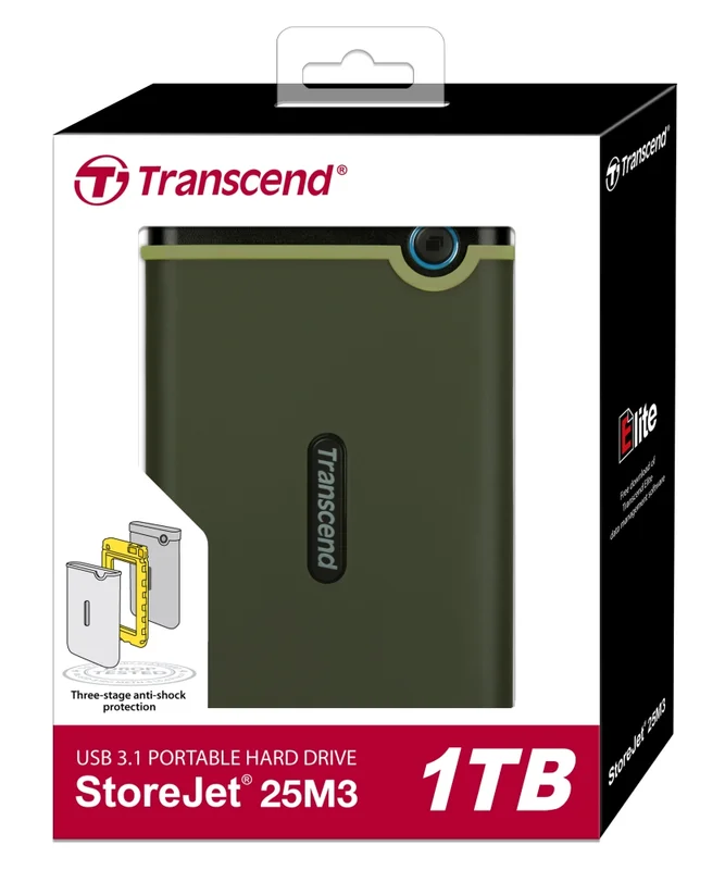 Външен хард диск Transcend – StoreJet M3, 1TB, 2.5", Military Green, Slim