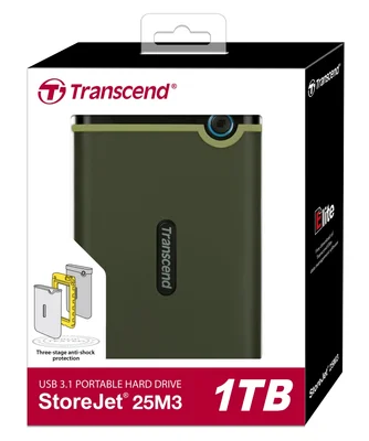 Външен хард диск Transcend – StoreJet M3, 1TB, 2.5", Military Green, Slim