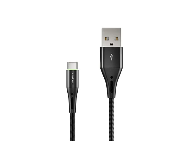 USB-C към USB-A 2.0 кабел Natec 1m, LED, черен, найлонова оплетка