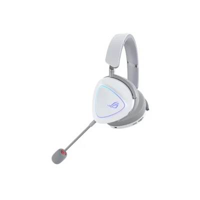 Геймърски слушалки ASUS ROG Delta II Wireless Moonlight White, безжични, 50мм титаниеви говорители, 10мм микрофон, до 110 часа работа, DualFlow Audio, BT, ROG SpeedNova 2.4GHz, 3.5mm, за PC, Switch, PS5, Xbox