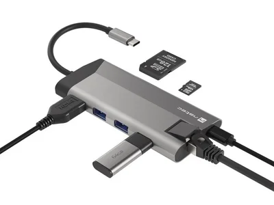 Докинг станция NATEC Fowler Plus Multiport 8-в-1, USB 3.0 хъб, HDMI 4K, USB-C PD, RJ45, SD, Micro SD