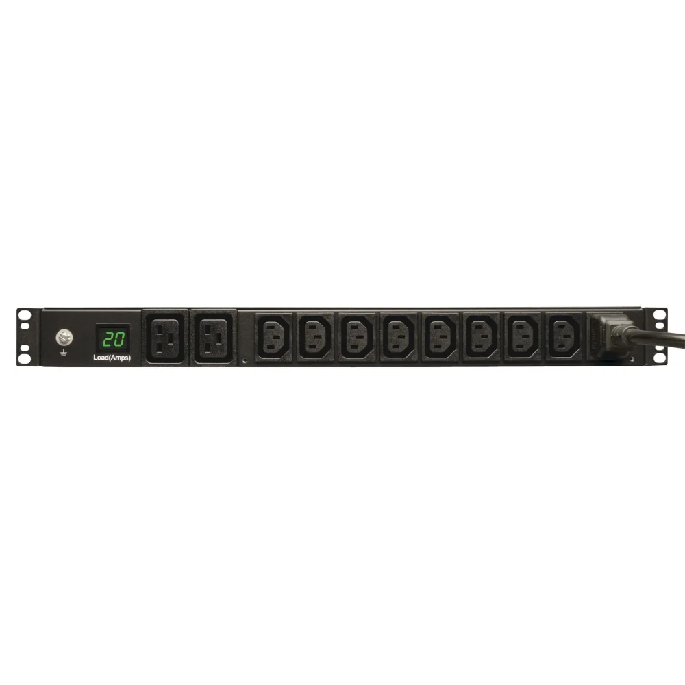 Tripp Lite by Eaton 3.7kW Single-Phase Local Metered PDU, 208/230V (8 C13 & 2 C19), C20 / L6-20P Adapter, 12 ft. (3.66 m) Cord, 1U Rack-Mount, TAA